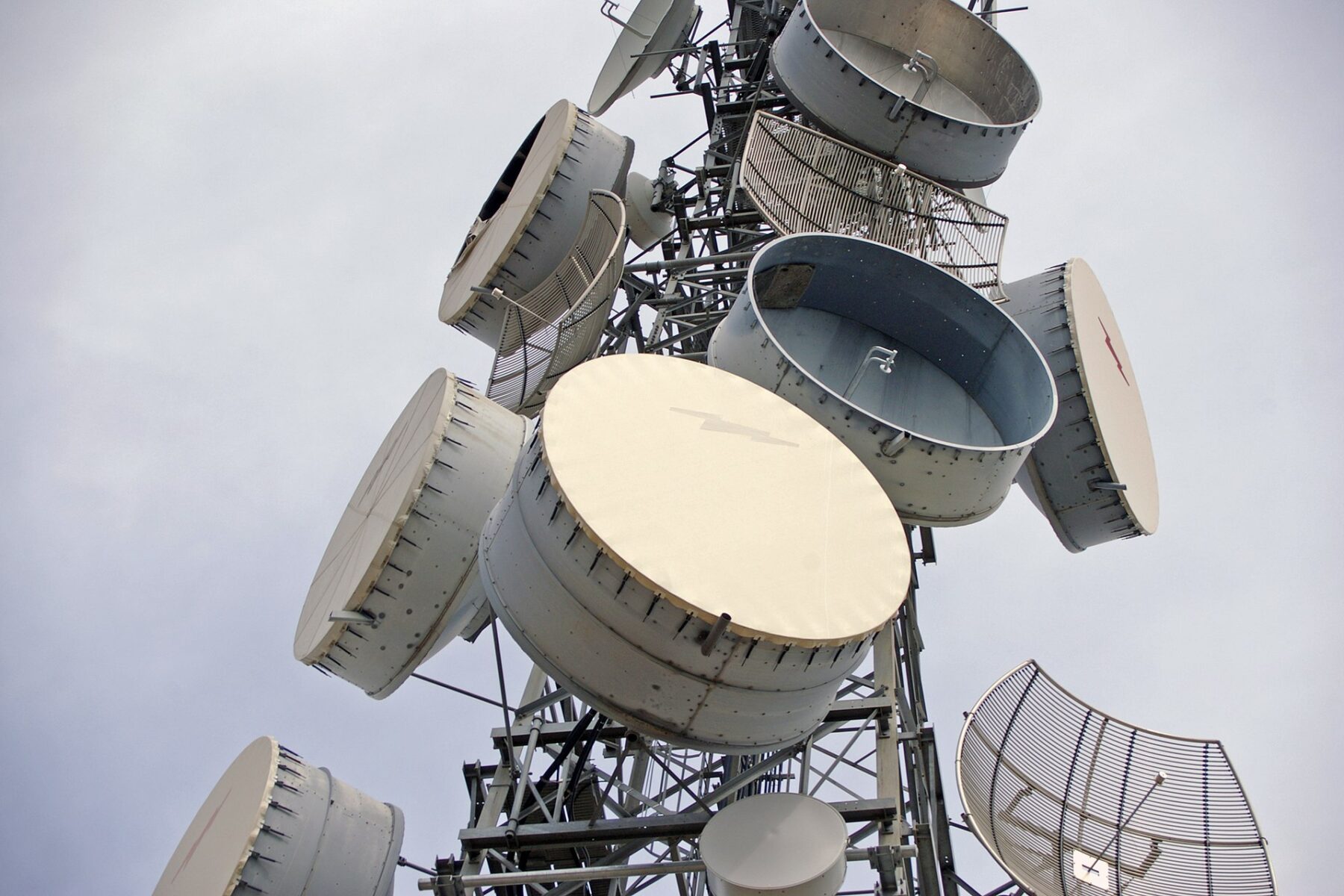 A telecommunications tower with antennas