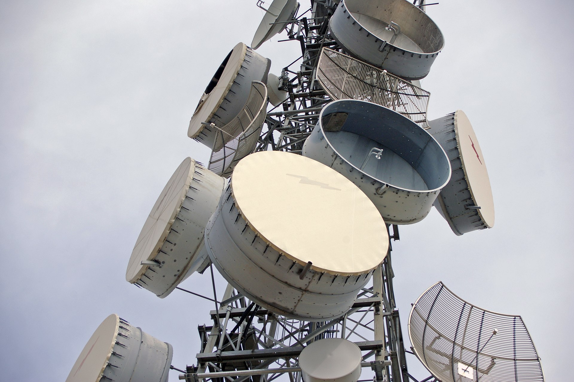 A telecommunications tower with antennas