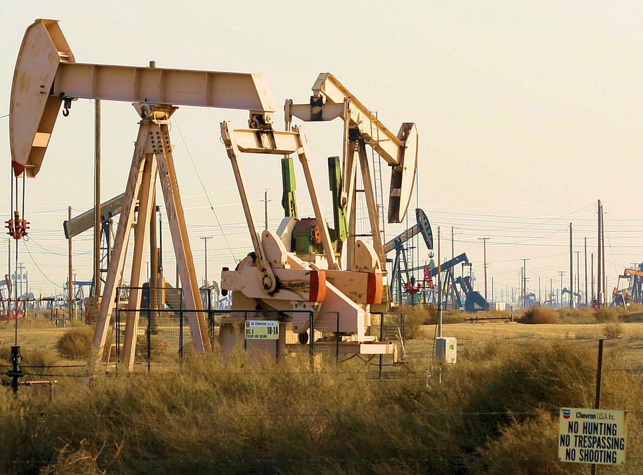 Pump jacks at the Lost Hills oil field in California, a generic image of onshore oil production