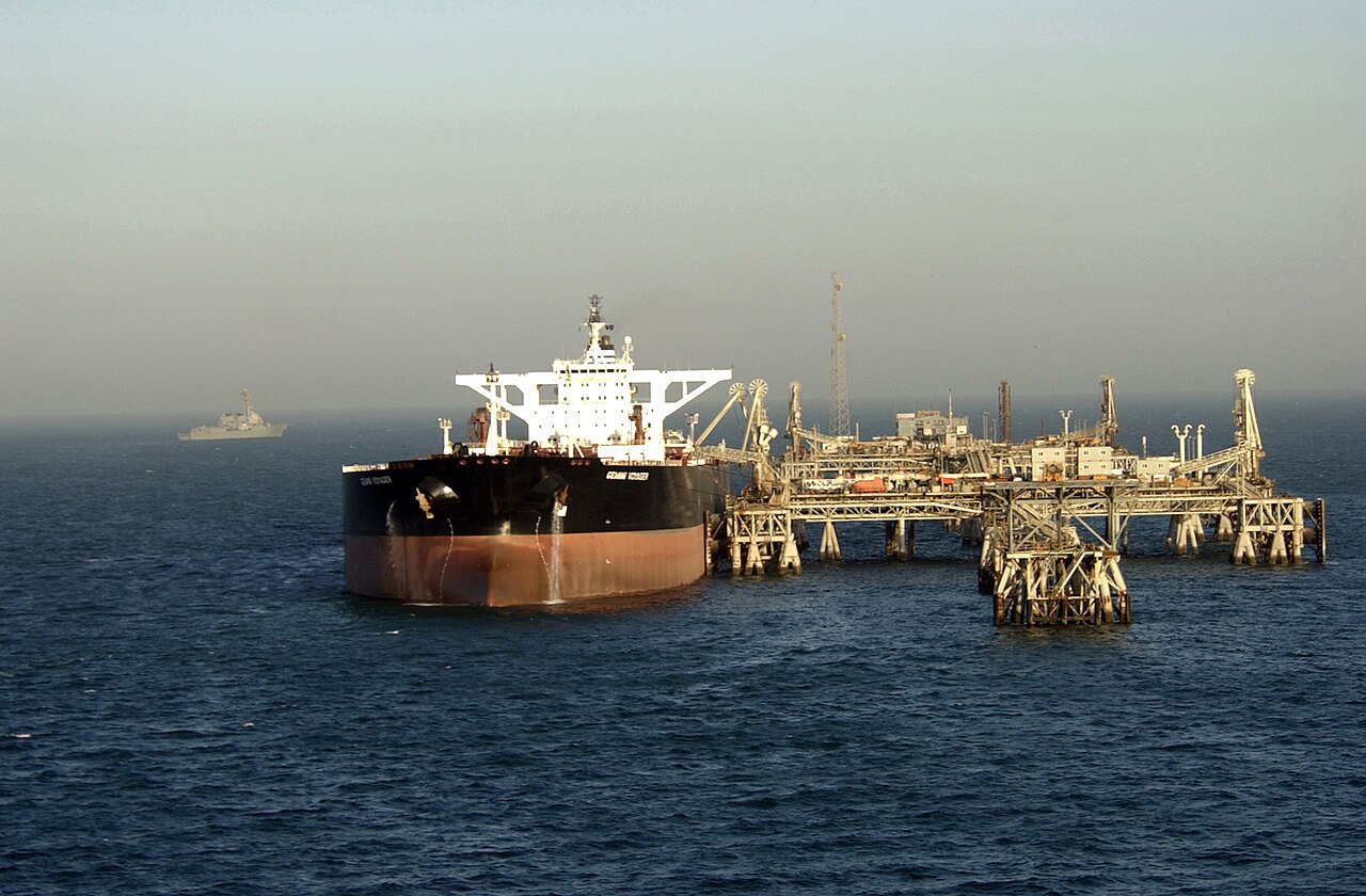 Oil tanker transiting the Strait of Hormuz near the Persian Gulf