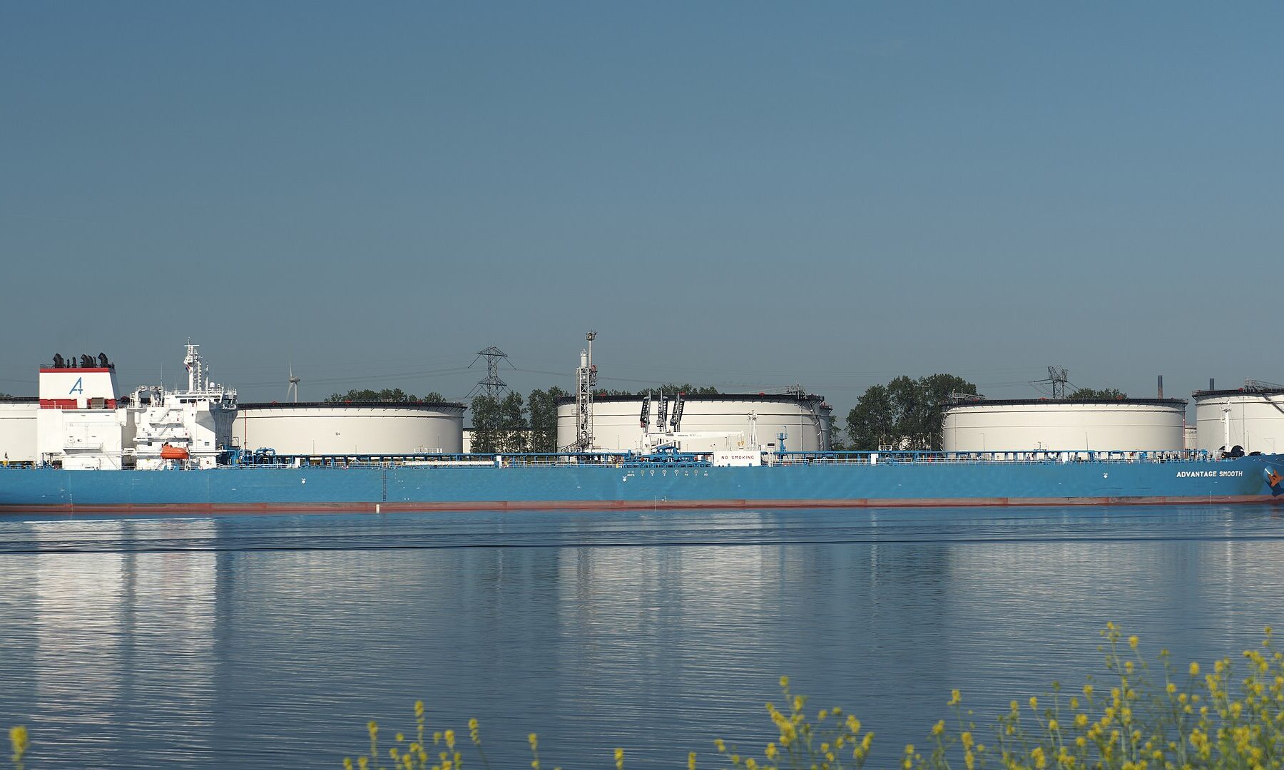 A crude oil tanker at a terminal