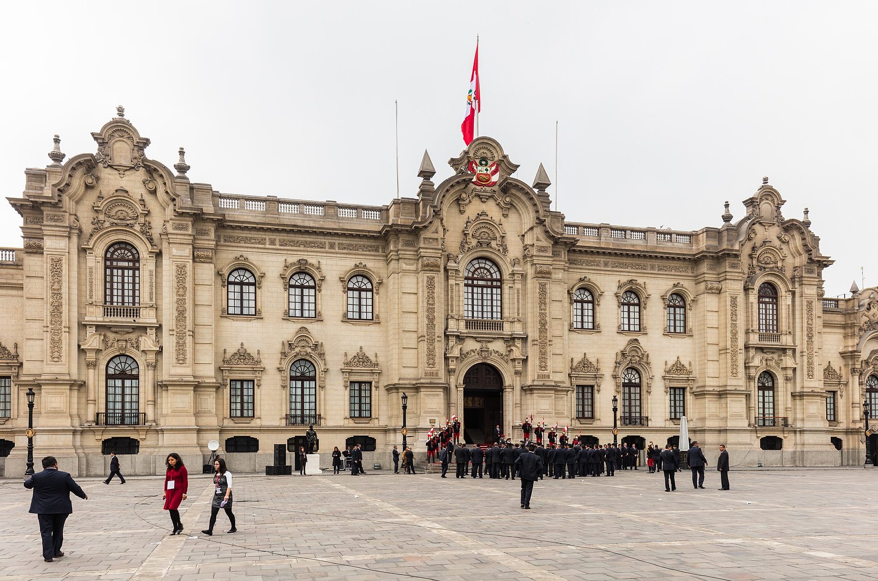 The Government Palace in Lima, Peru, with the presidential guard formed up outside