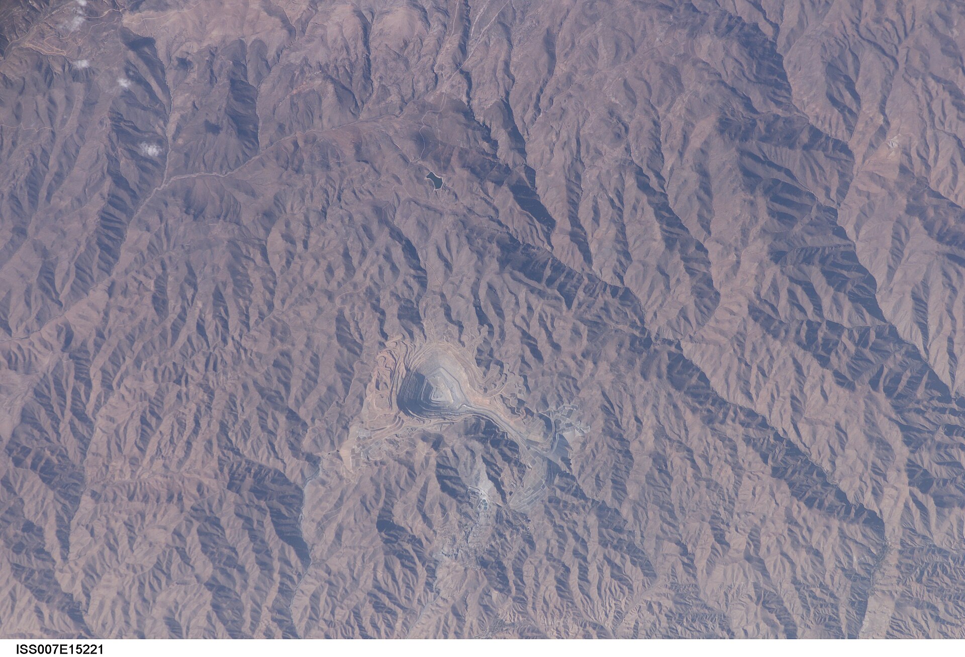 An open-pit mine in the Peruvian Andes seen from space