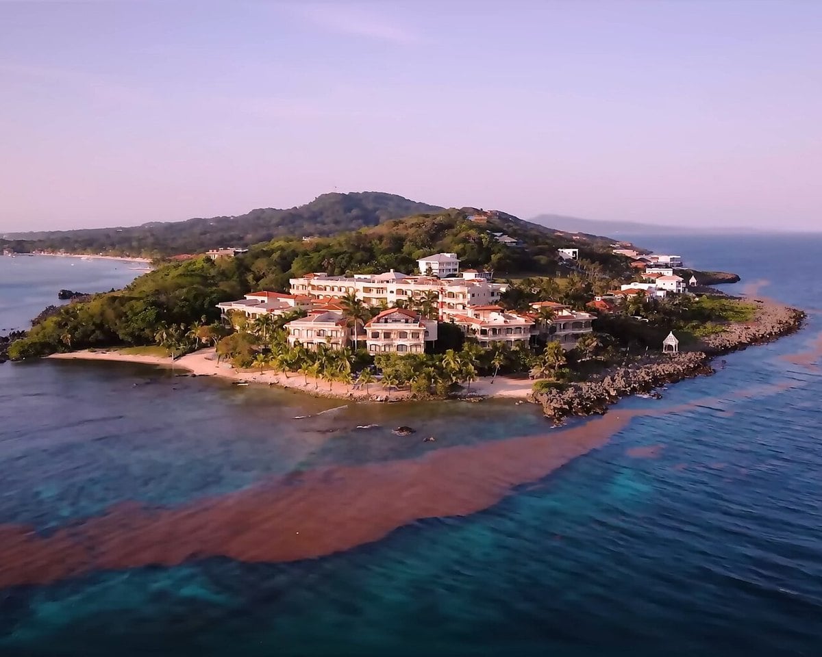 Aerial view of the Próspera development on the island of Roatán, Honduras
