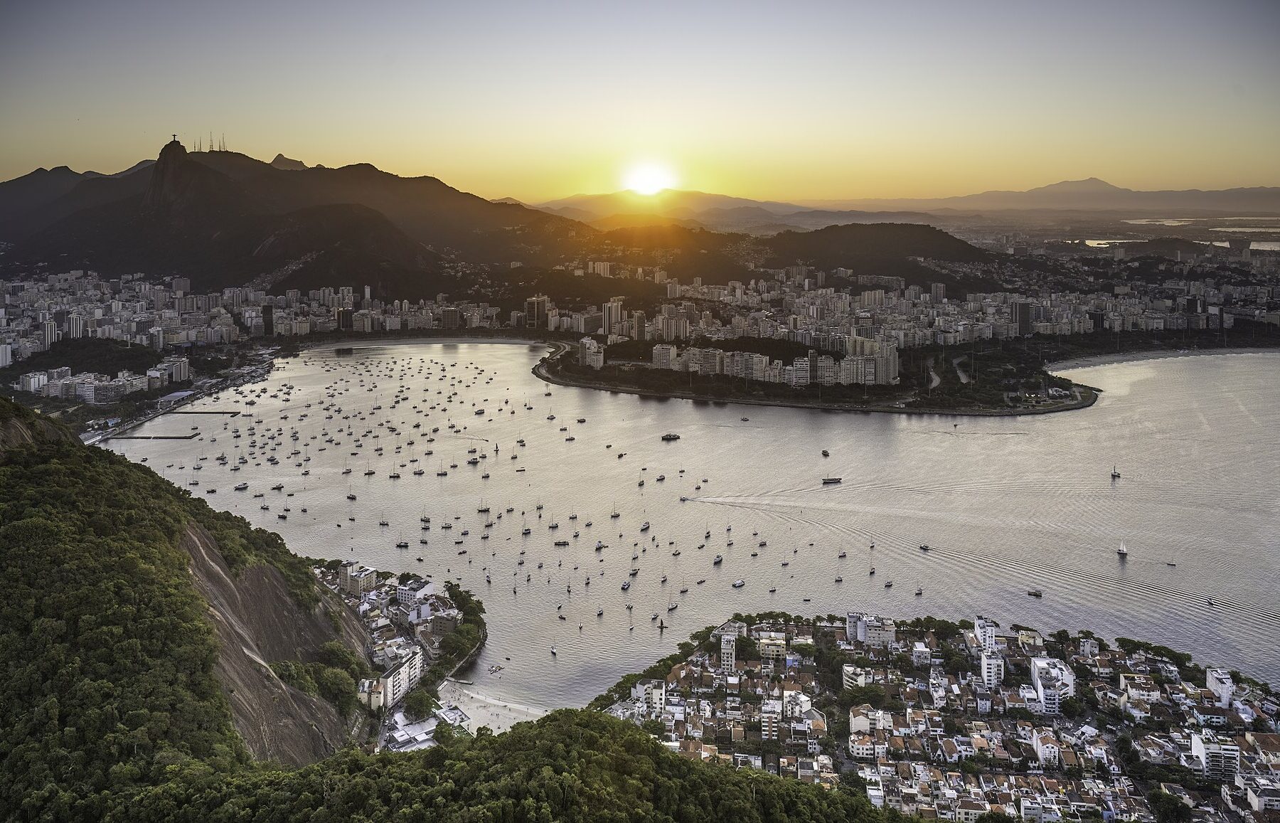 Rio de Janeiro skyline and Botafogo Bay at sunset, a draw for foreigners seeking residency in Brazil