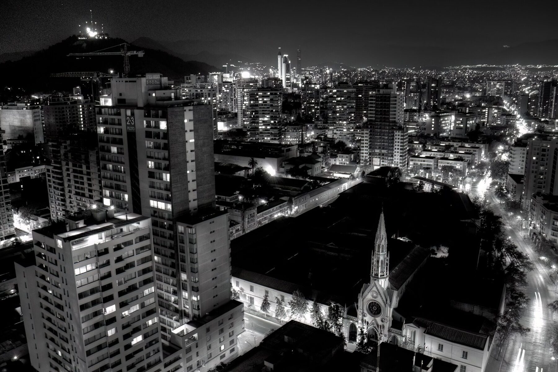 Apartment towers in Santiago, Chile, at night