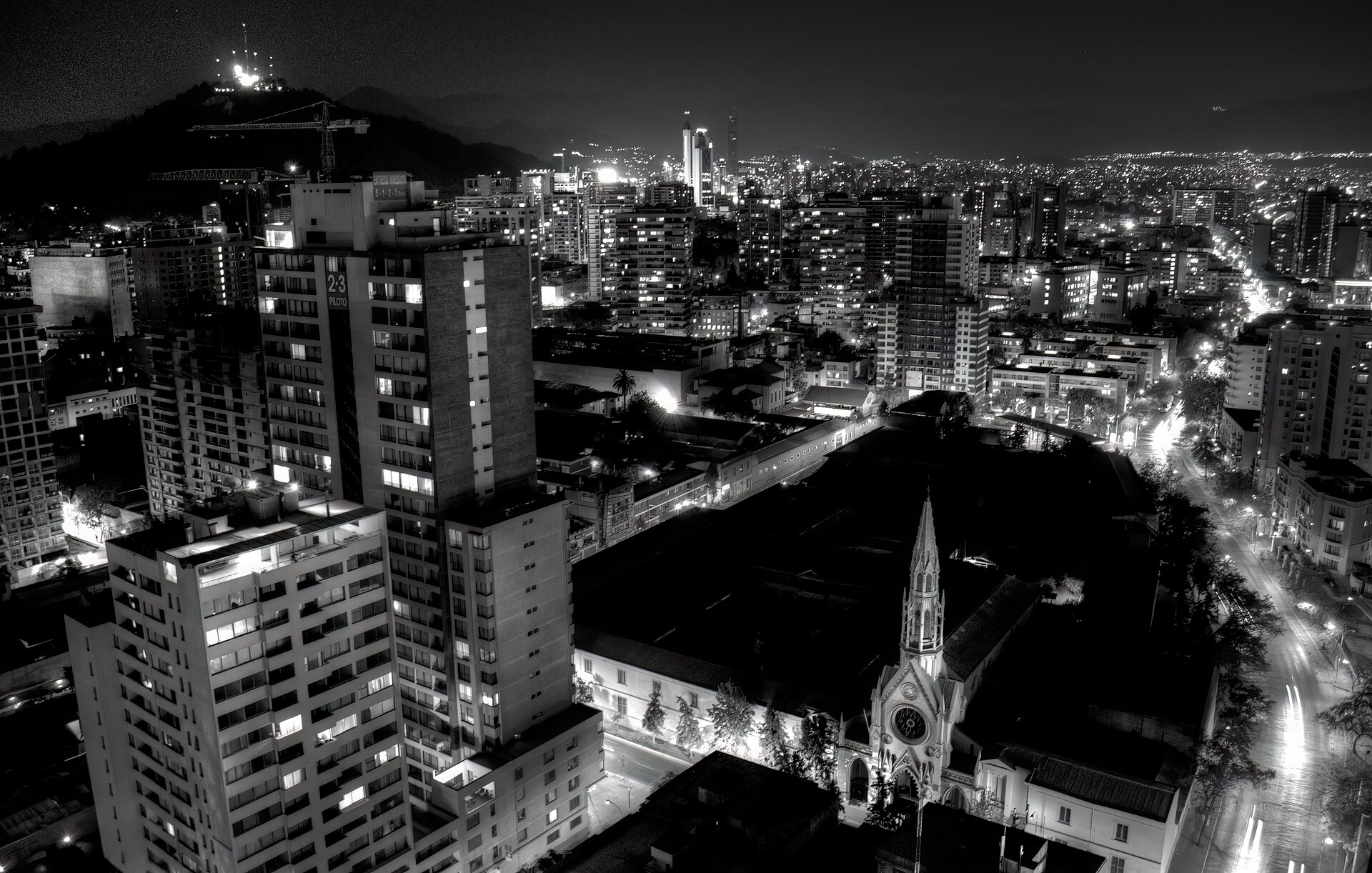 Santiago Chile apartment towers at night