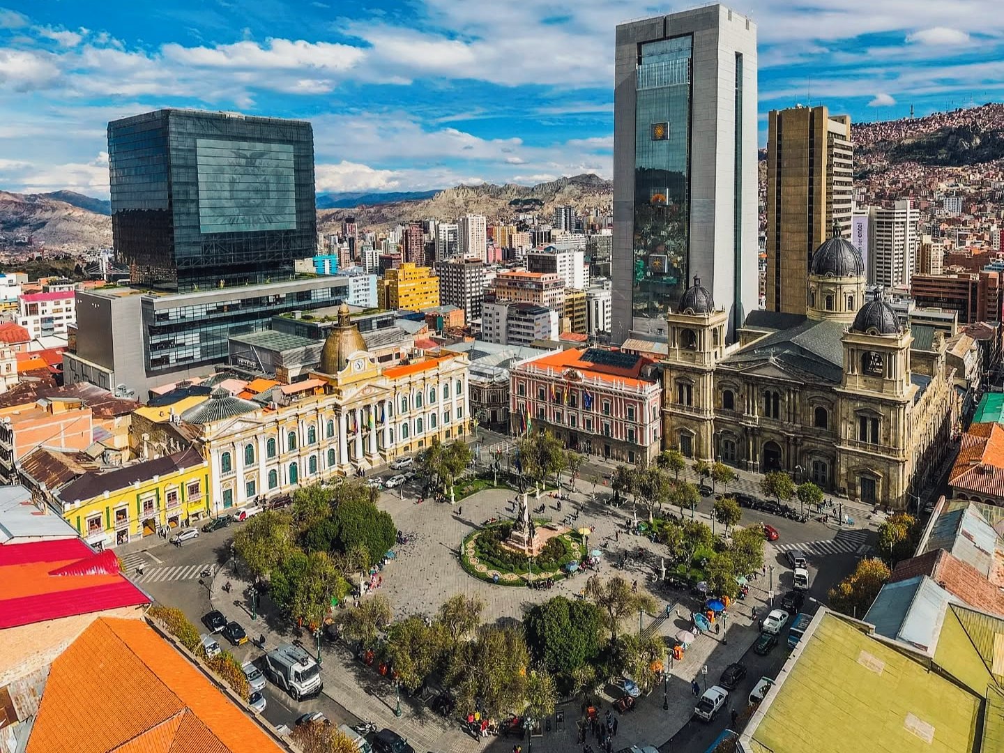 Aerial view of Plaza Murillo in La Paz, Bolivia