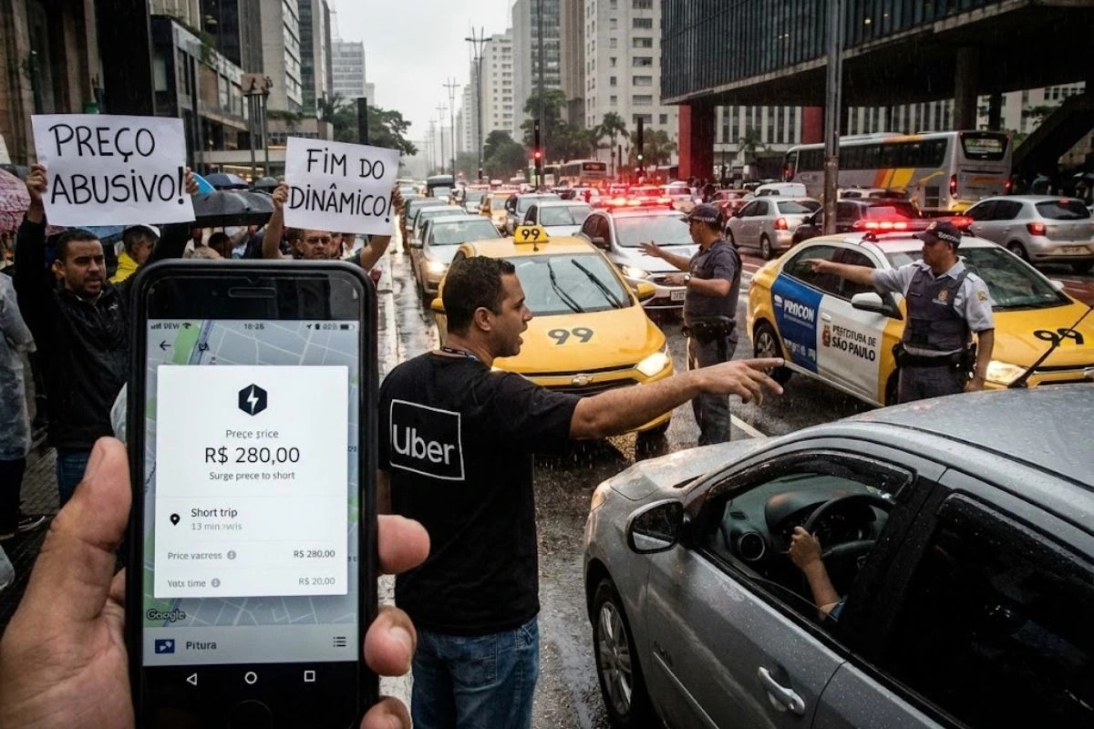 Uber job cuts - drivers protesting Uber pricing in Sao Paulo