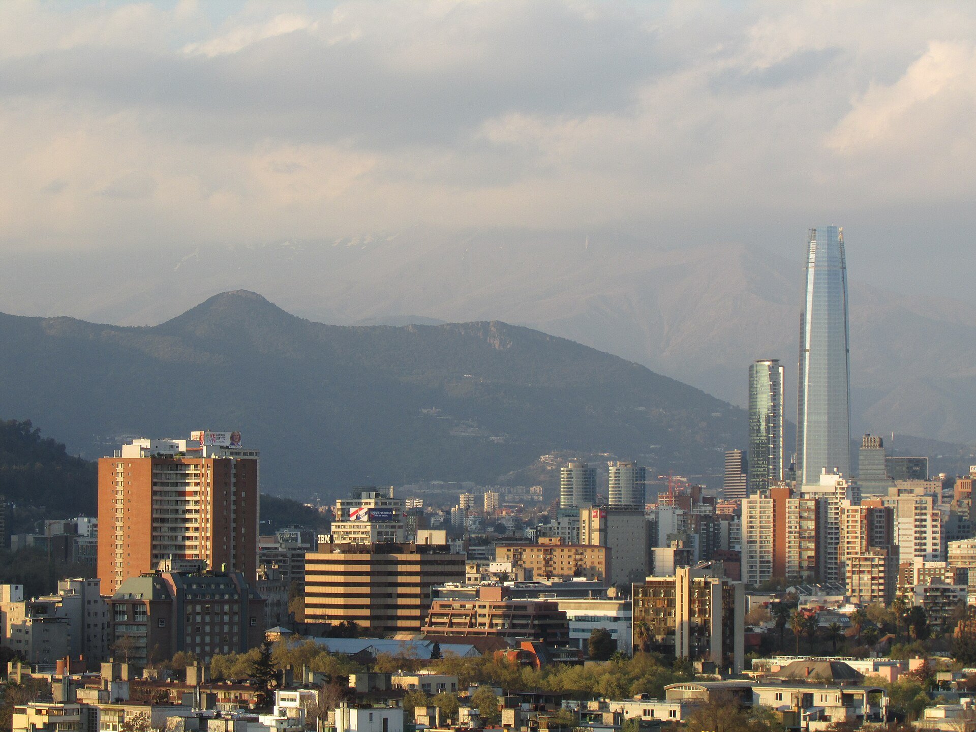 Chile pension funds - the Santiago financial district and the Andes