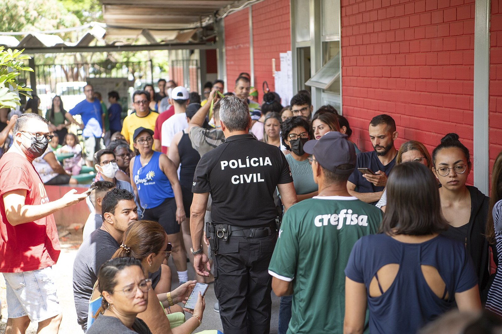 A queue of voters outside a polling place in Brazil