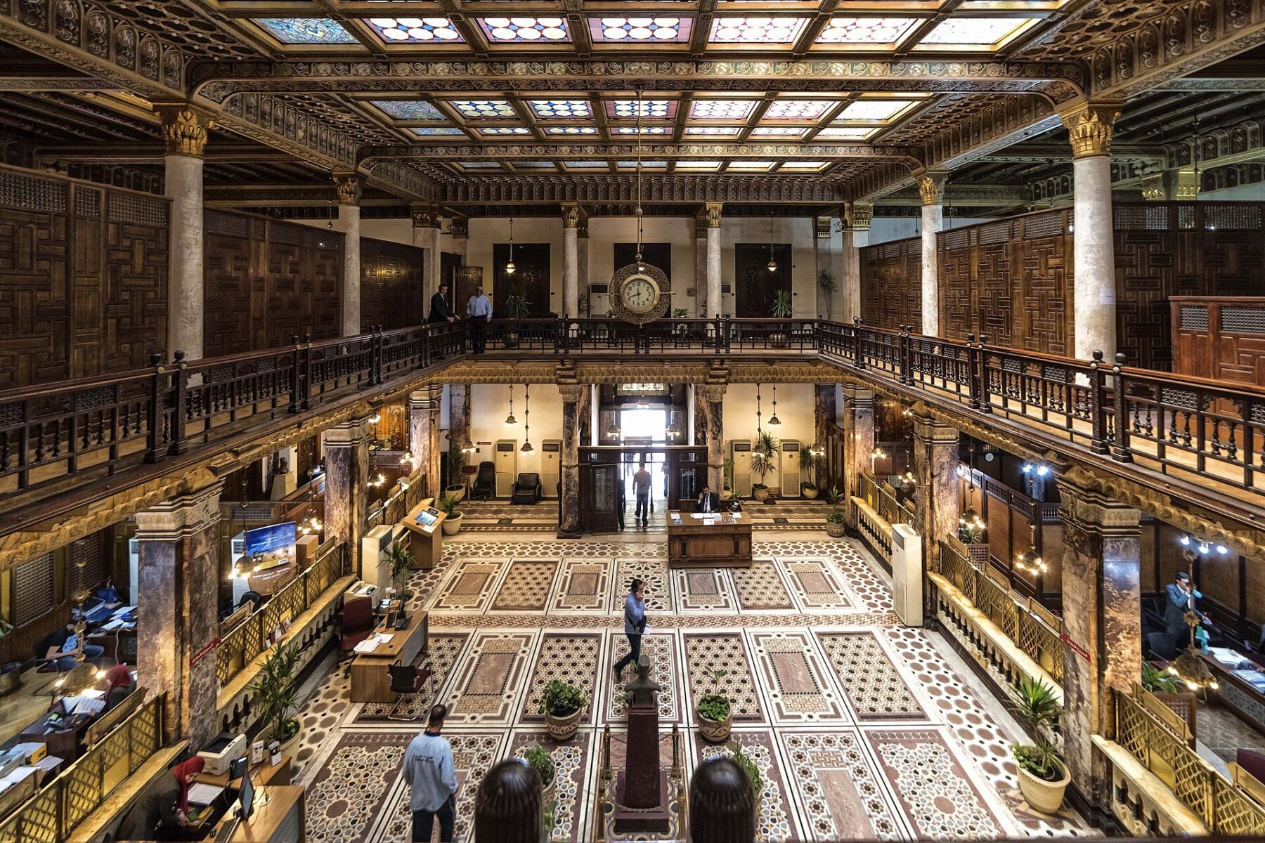 The banking hall of a historic bank building in Cairo, Egypt