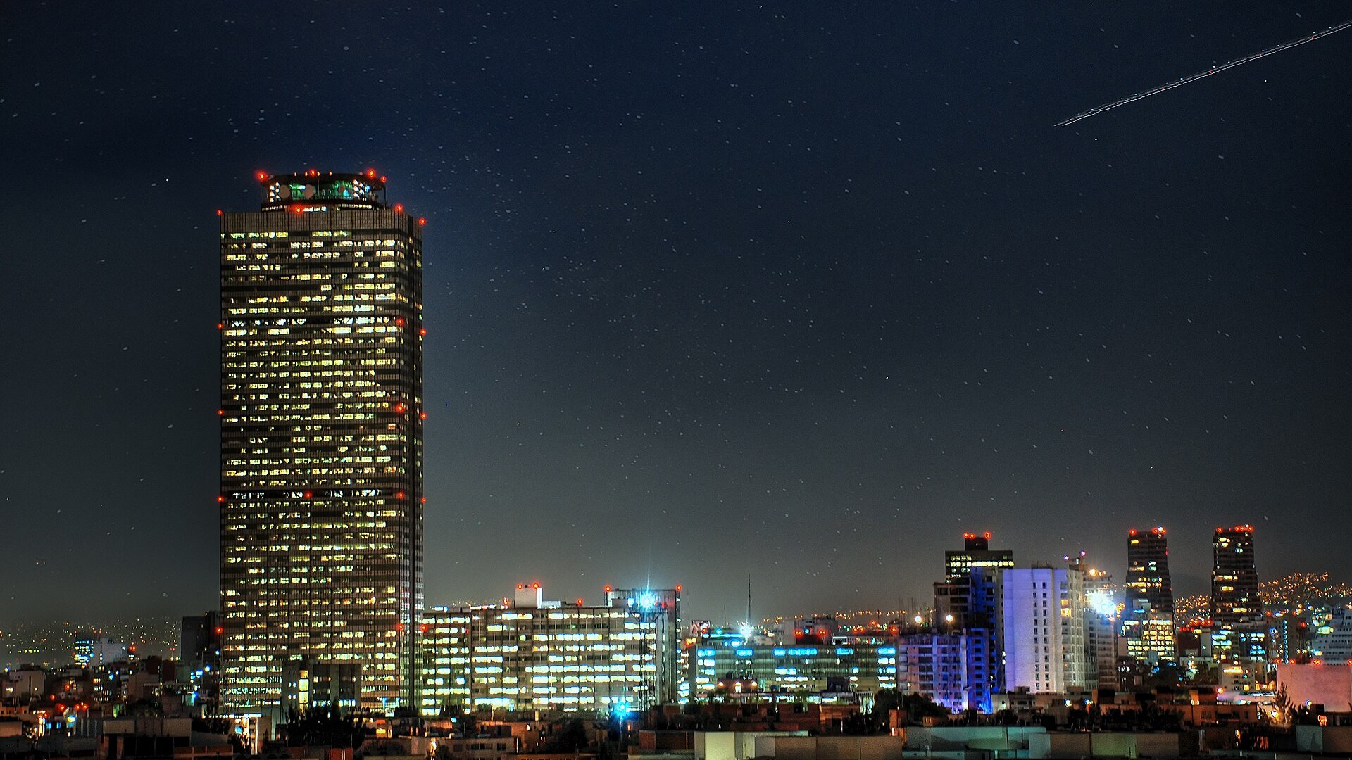 Pemex debt - the Torre Pemex headquarters in Mexico City at night