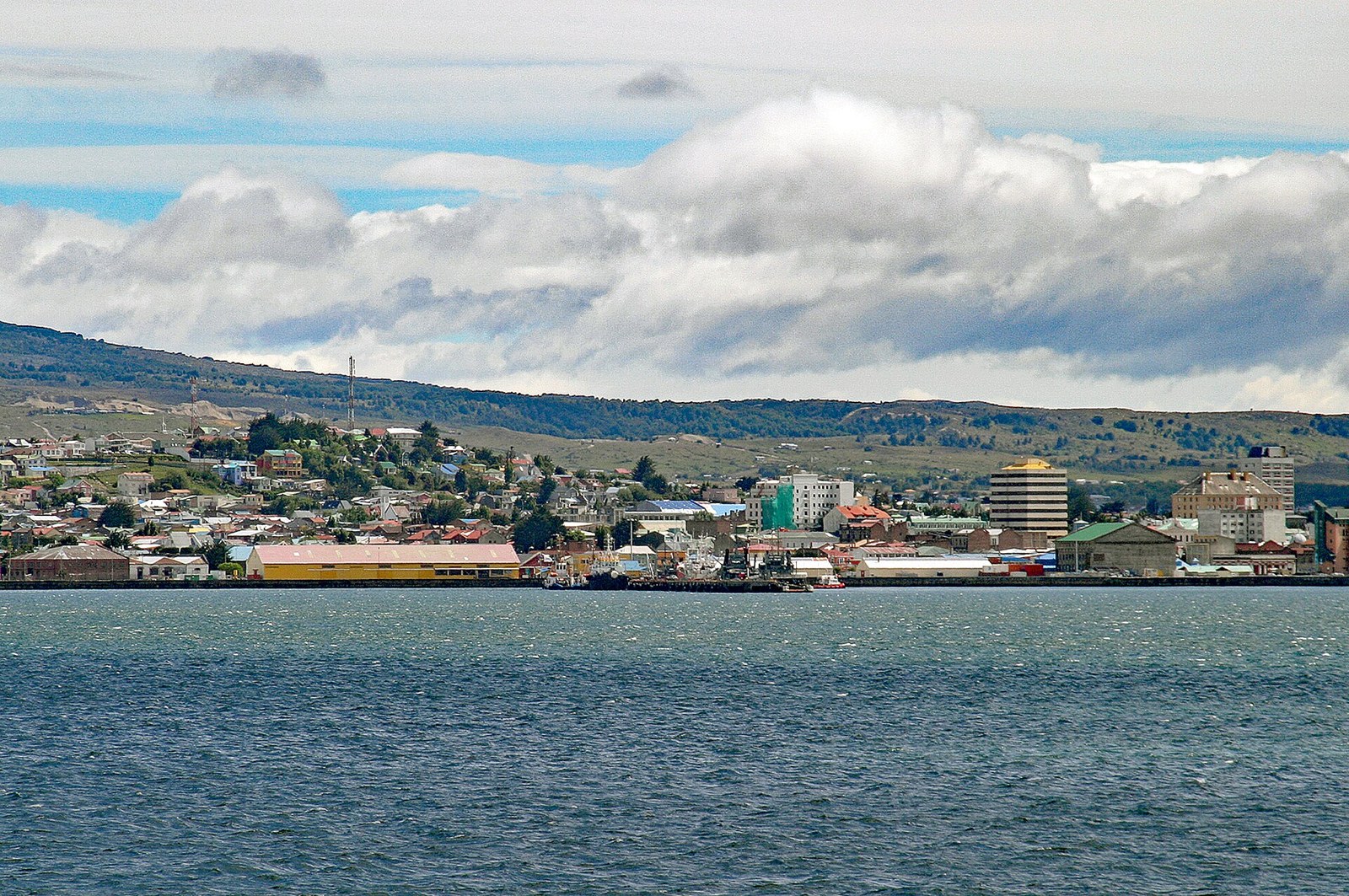 The city of Punta Arenas seen from the Strait of Magellan