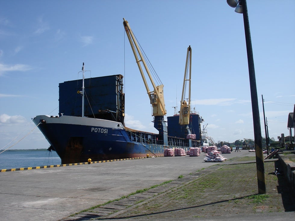 Tumaco port fuel deliveries arrive by sea: a cargo vessel docked at the Tumaco terminal in Narino, Colombia