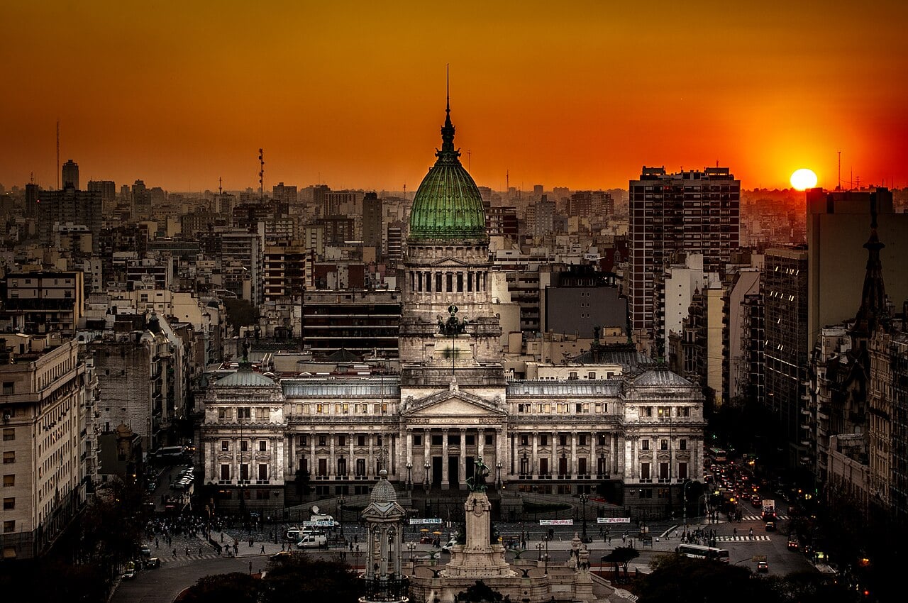 The Argentine National Congress palace at sunset in Buenos Aires