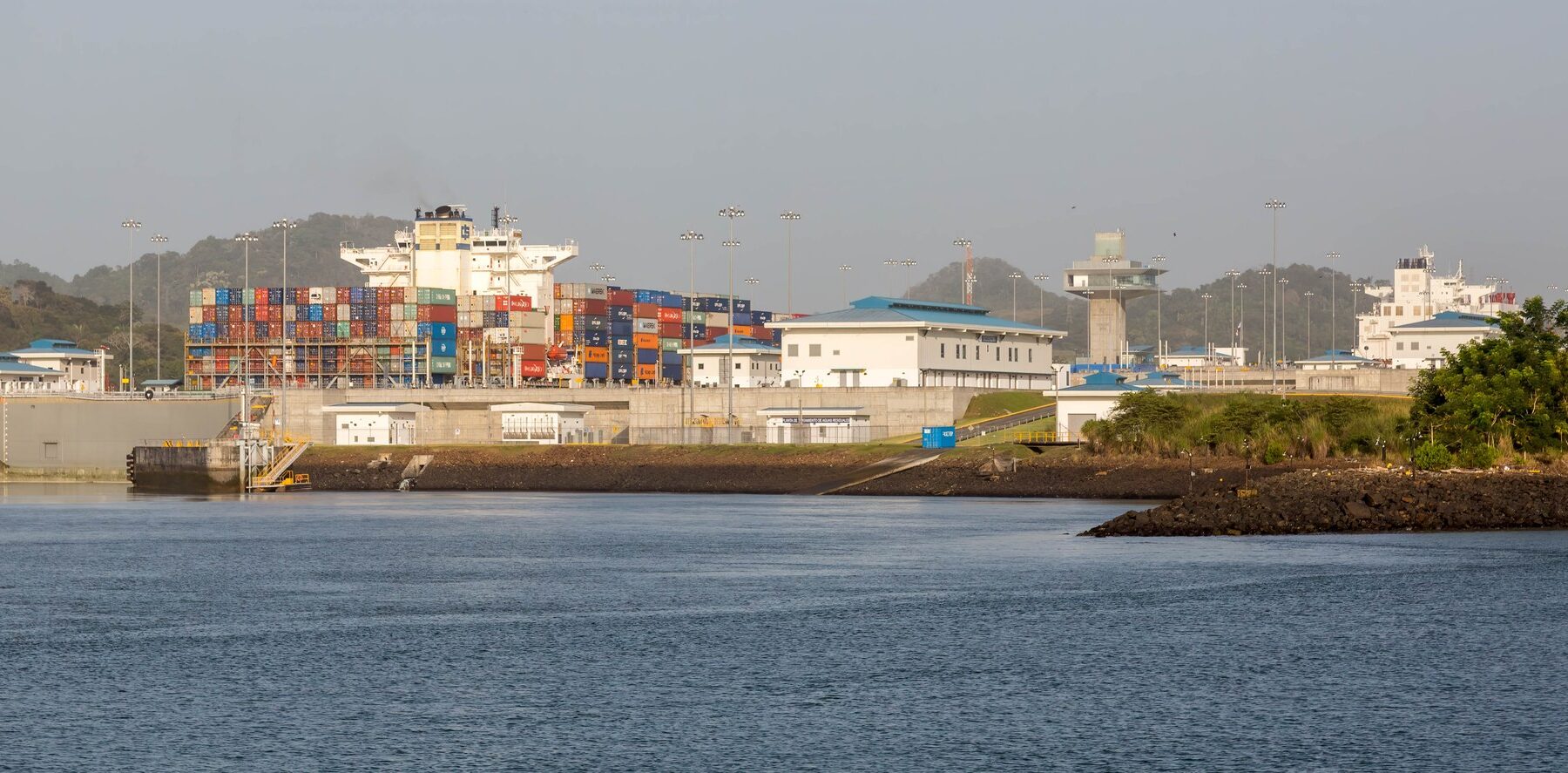 Container ship entering the new Cocoli locks of the Panama Canal