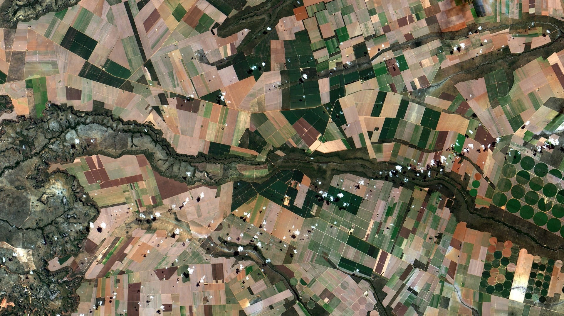 Brazil rural insurance — satellite view of soybean-producing areas in central Brazil's savannas