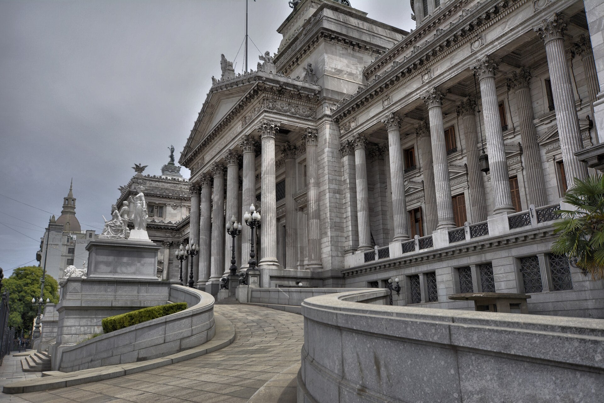The neoclassical facade of the National Congress of Argentina in Buenos Aires
