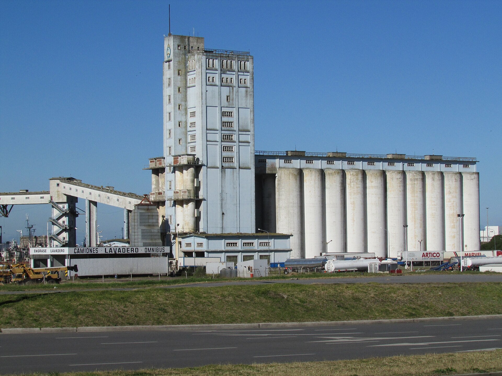 Grain silo elevators at the port of Mar del Plata in Buenos Aires province, Argentina