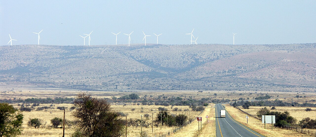 Wind turbines on a ridge at the Cookhouse wind farm in South Africa's Eastern Cape