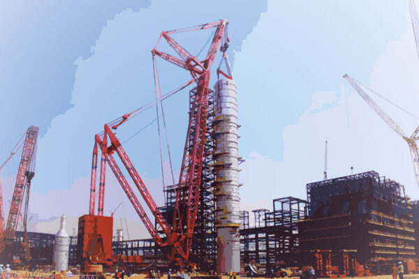 Dangote refinery IPO - the crude distillation column being installed at the Lekki plant, Lagos