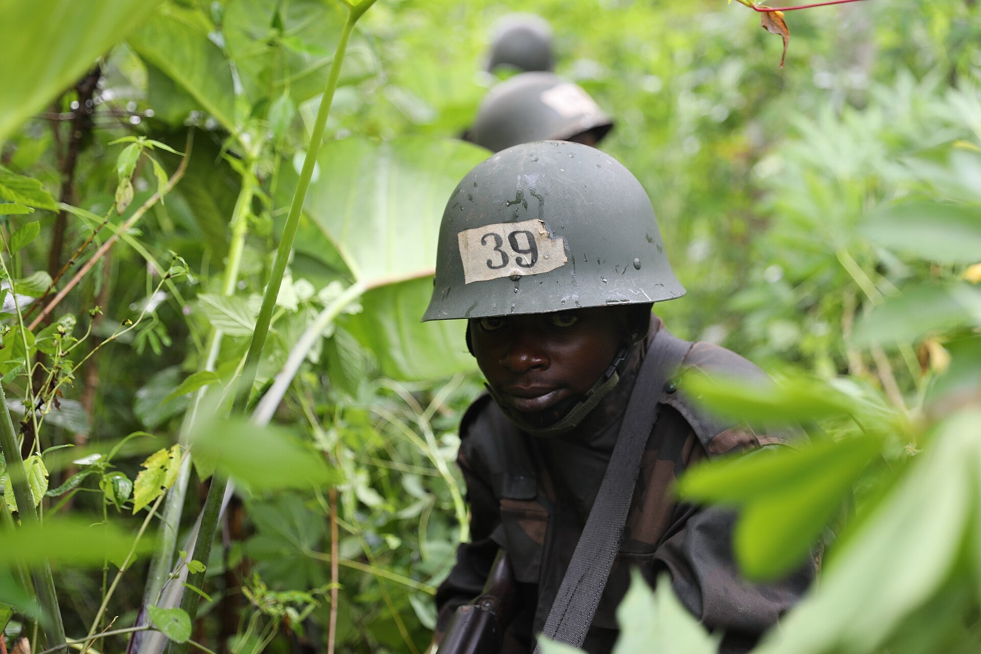 A soldier of the Congolese armed forces during jungle training in North Kivu