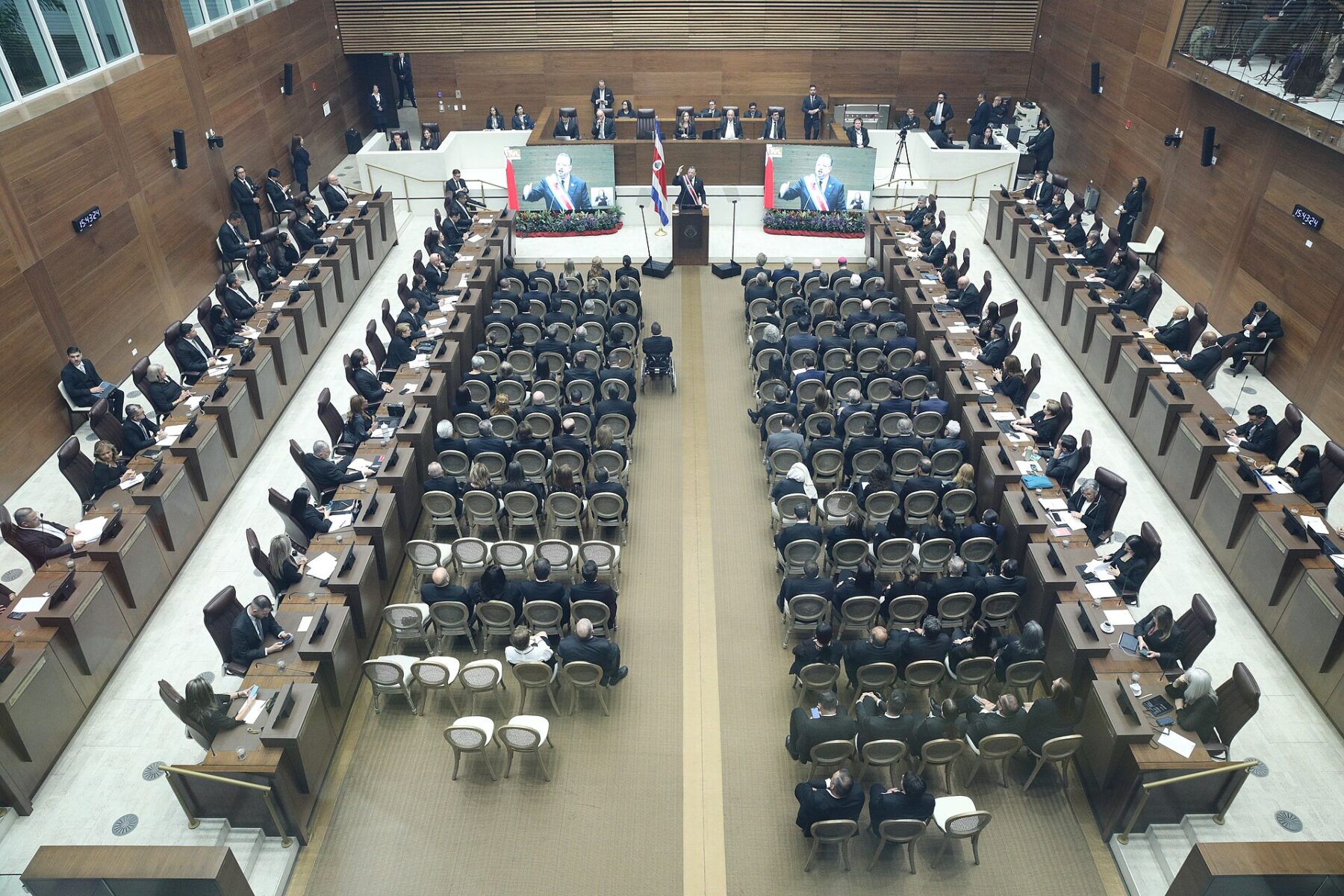 Plenary chamber of Costa Rica's Legislative Assembly seen from above during a session