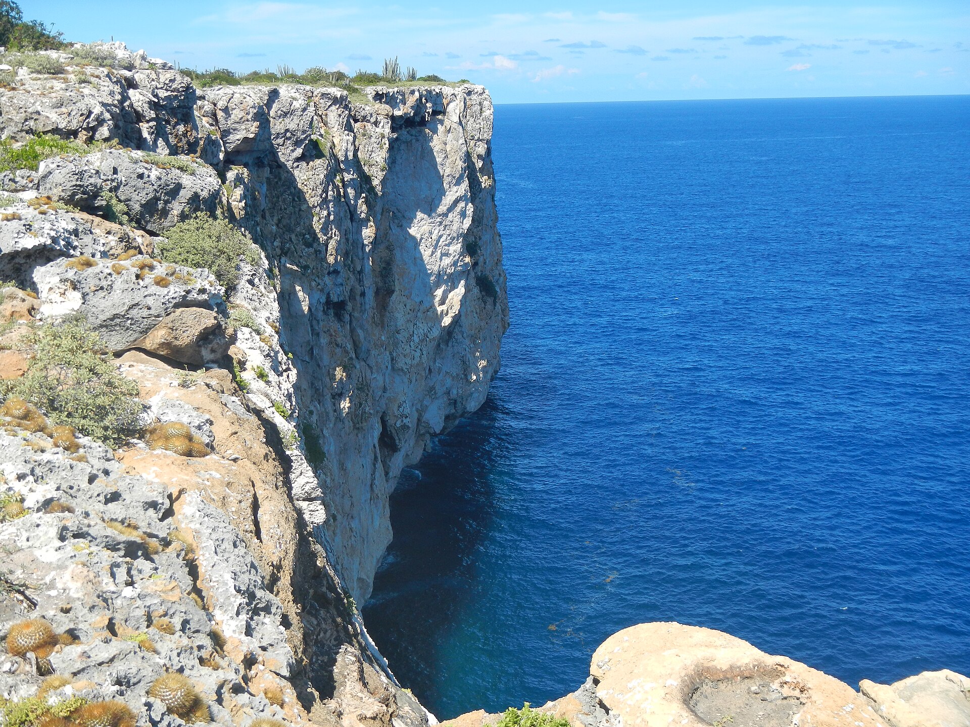 Limestone cliffs of Mona Island above the open sea of the Mona Passage