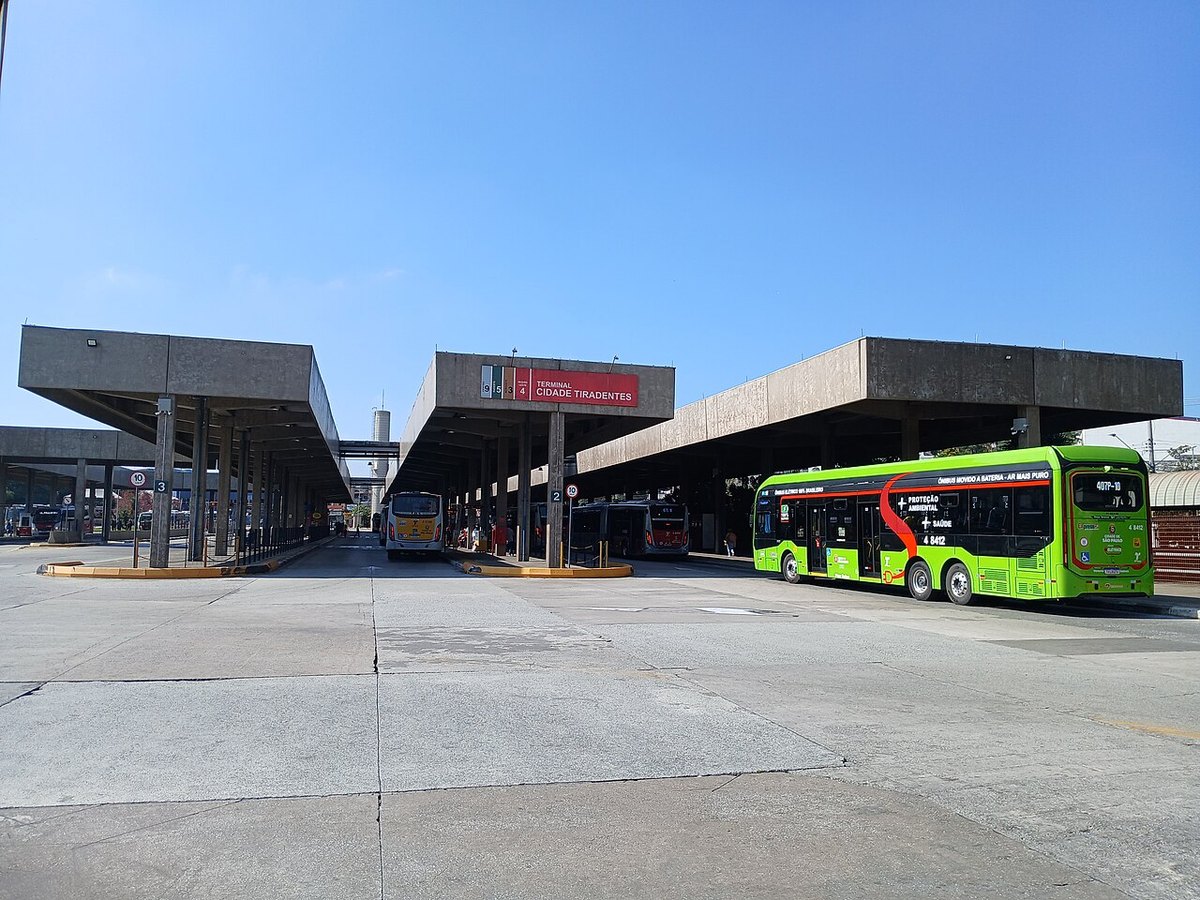 City buses at the Cidade Tiradentes bus terminal in São Paulo
