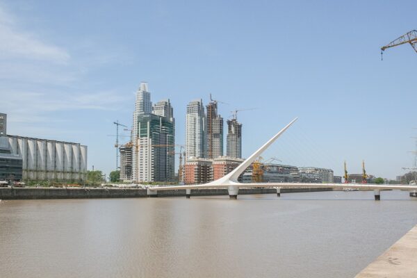 The Puente de la Mujer and Puerto Madero skyline in Buenos Aires