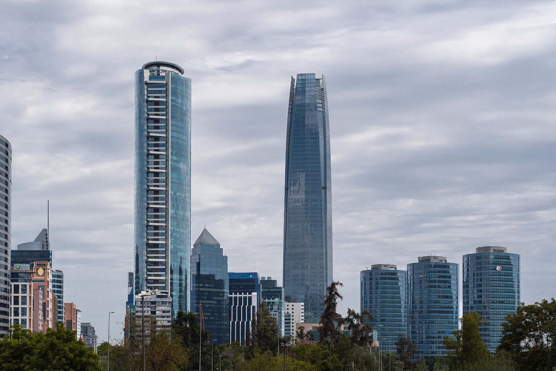 Sanhattan financial district in Santiago, with the Gran Torre Santiago skyline