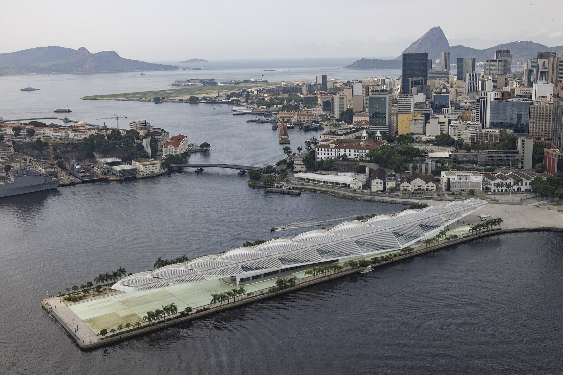 Aerial view of the Museu do Amanha on Rio’s waterfront