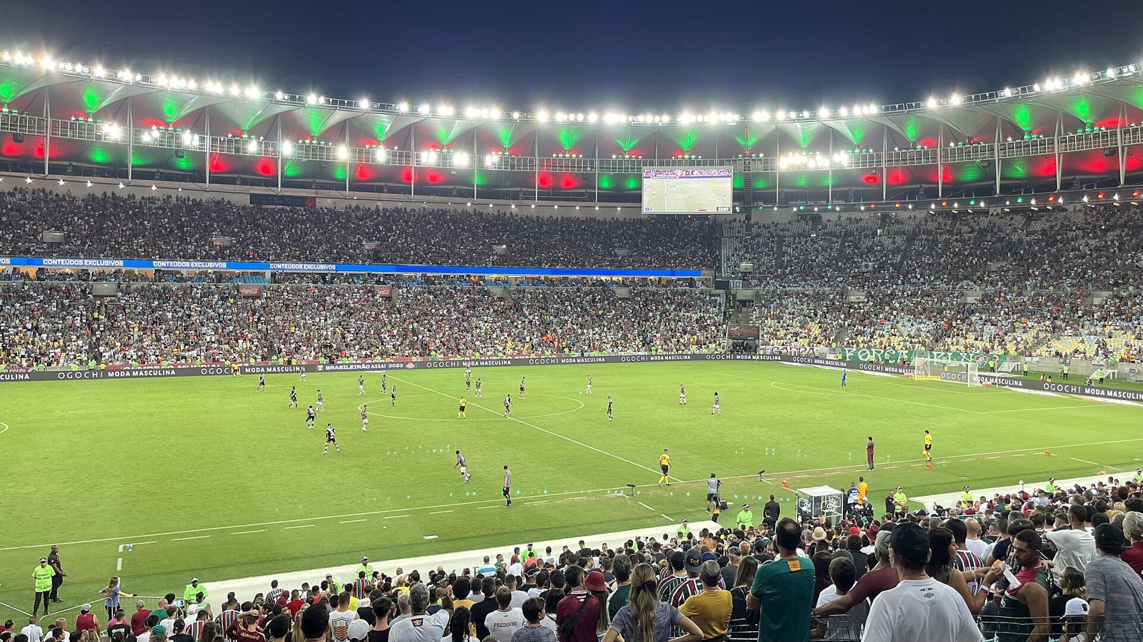The Maracanã packed under the floodlights during a Fluminense home match.