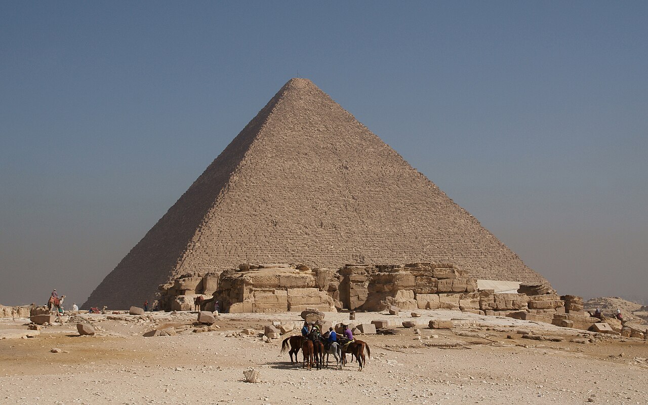 The Great Pyramid of Giza seen from the desert plateau