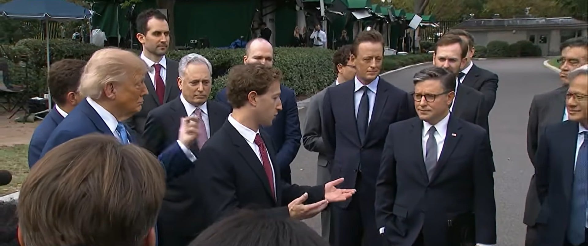 Superintelligence accord: Meta’s Mark Zuckerberg speaks outside the White House as President Trump and House Speaker Mike Johnson listen, 29 September 2026