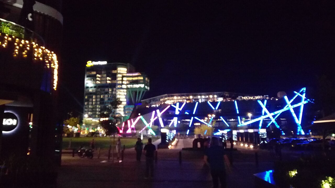 Time Square complex in Pretoria lit up at night, home of the arena for the Jill Scott South Africa tour opener