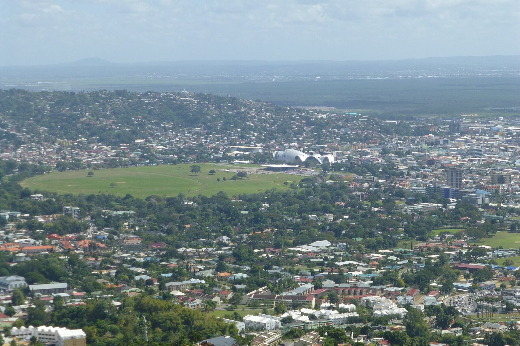 Trinidad and Tobago explained 2026 — Port of Spain and the Queen’s Park Savannah seen from the hills