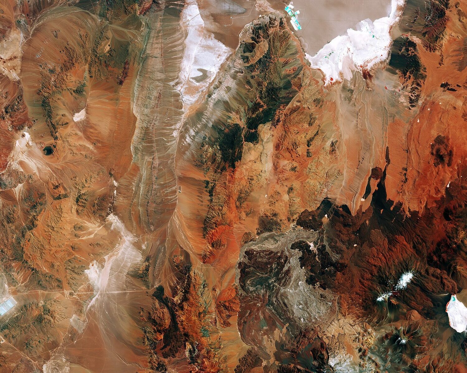 Satellite view of a salt flat in northern Chile