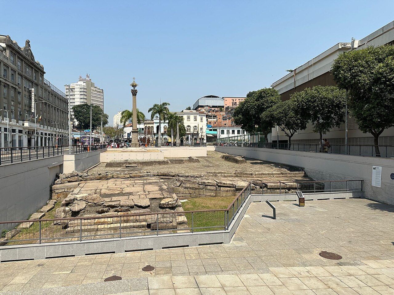 The excavated stone paving of the Valongo Wharf below Jornal do Comércio Square in Rio de Janeiro’s port district