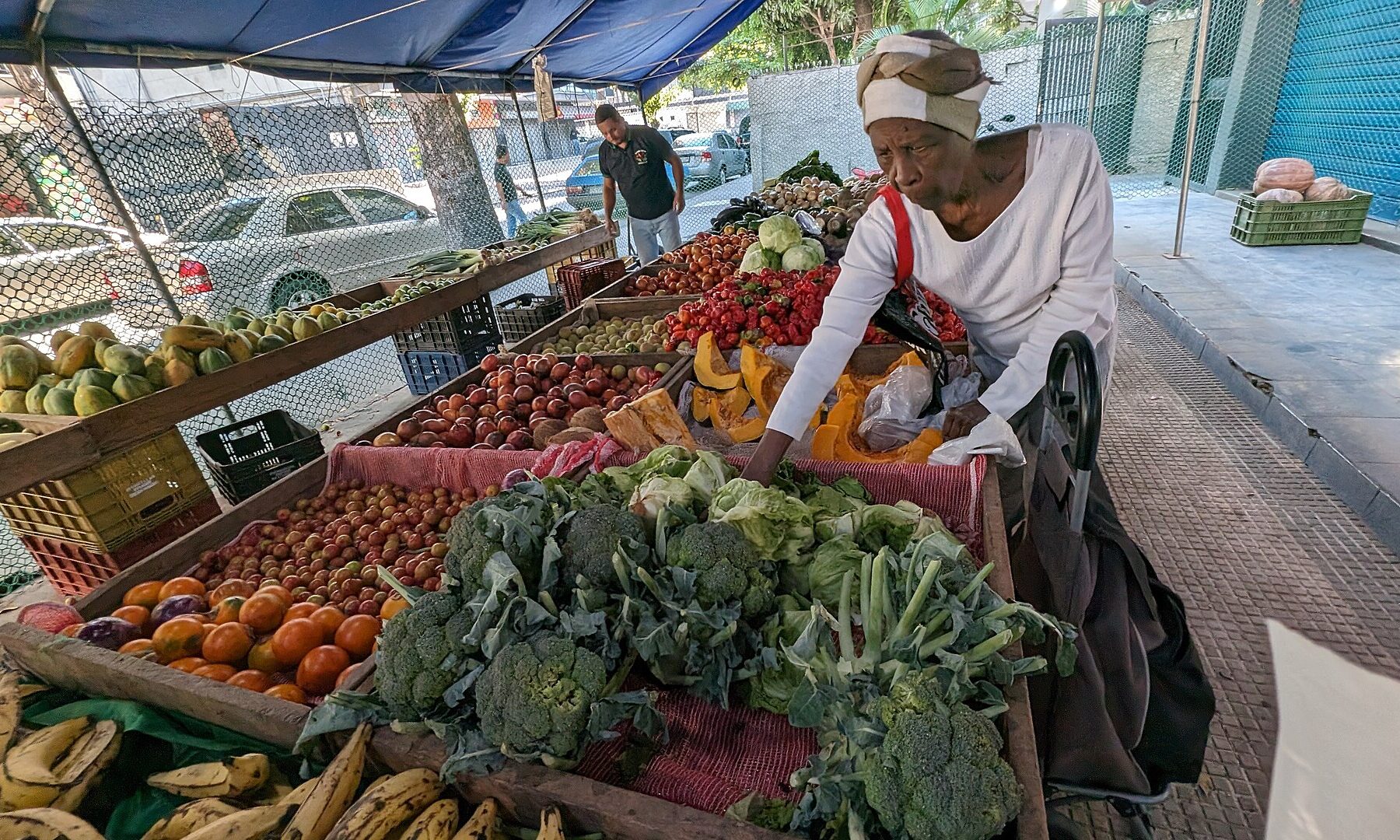 A street market stall with fruit and vegetables in Caracas, Venezuela