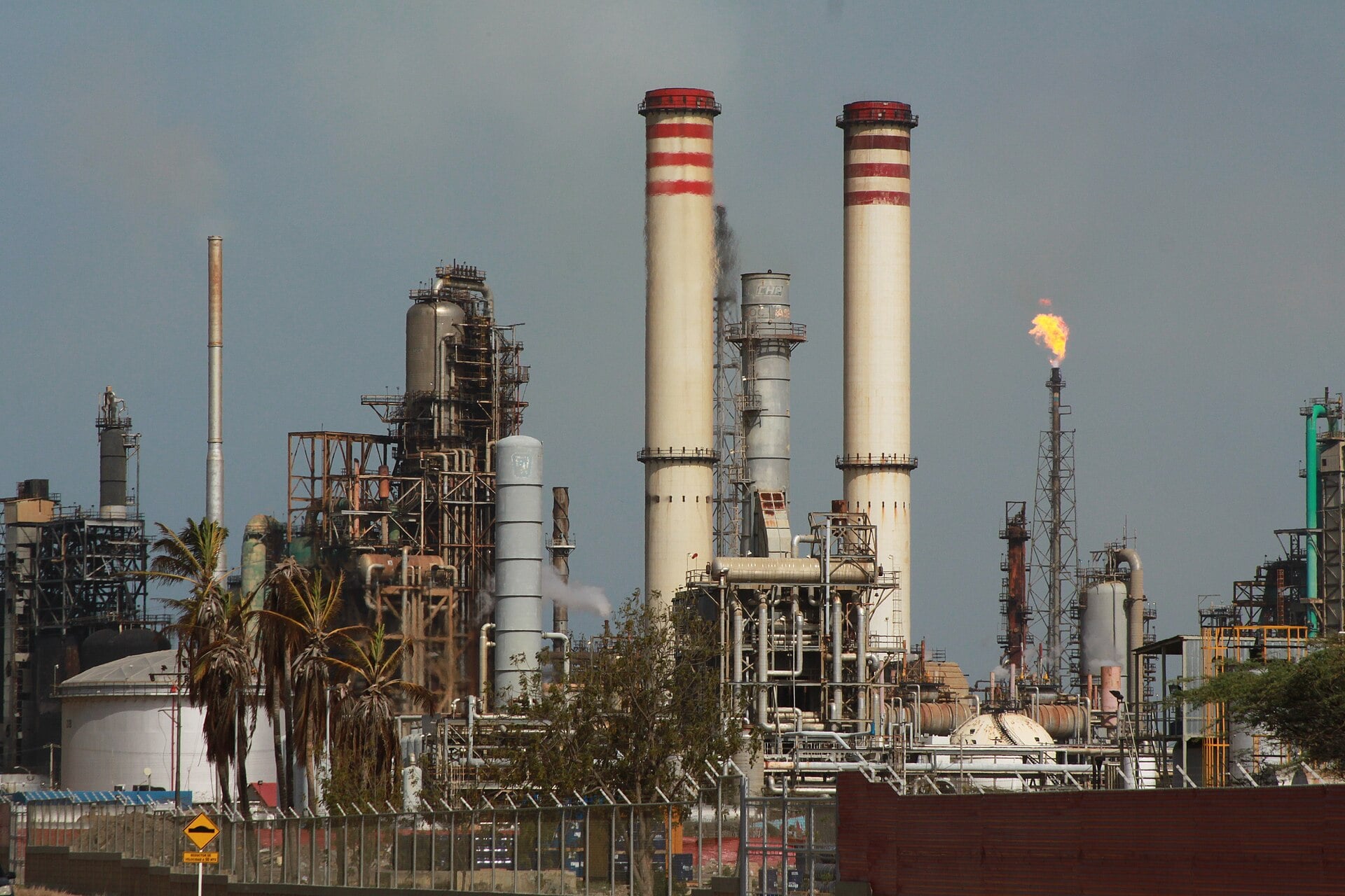 The Amuay refinery in Falcon state, Venezuela, with a gas flare burning