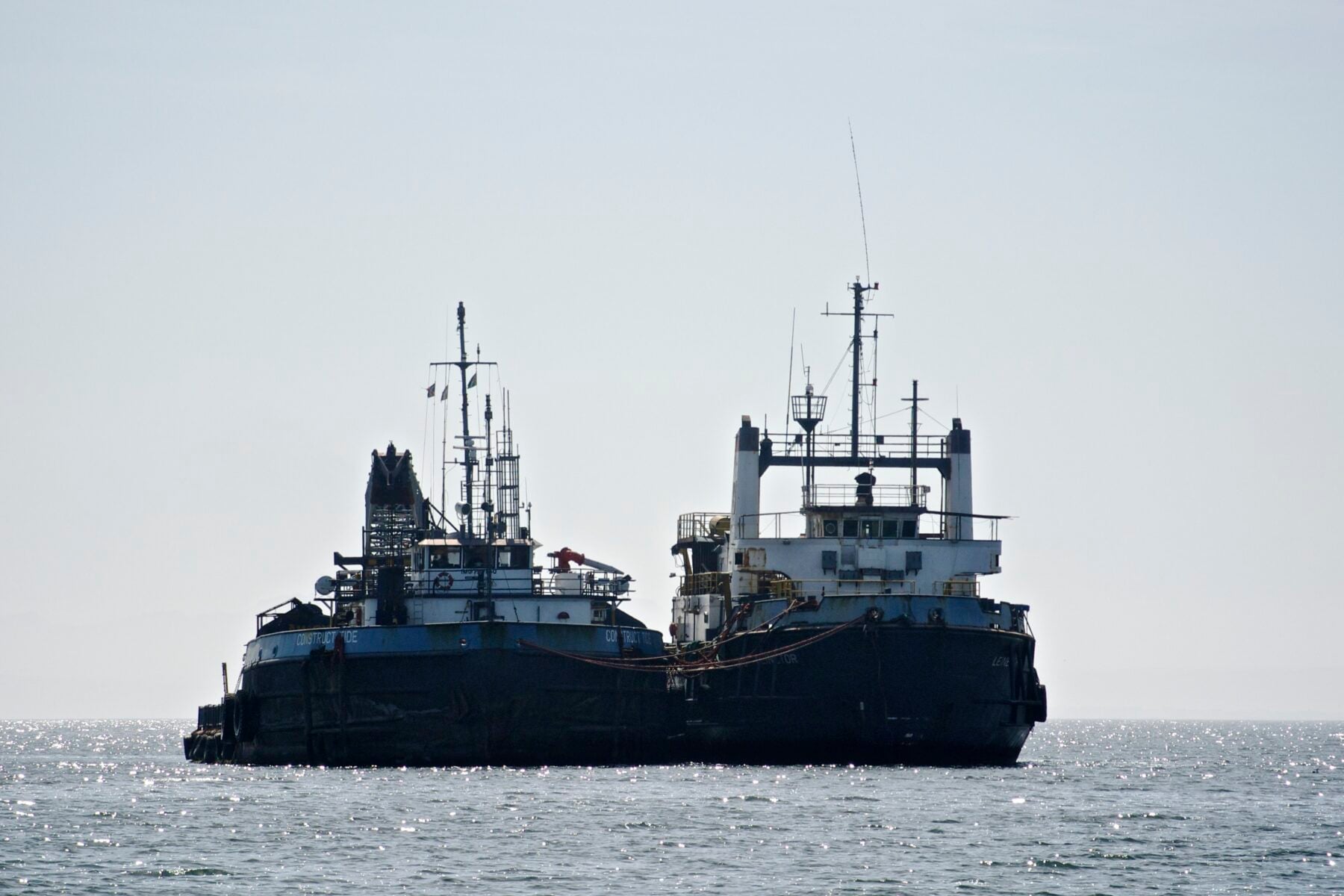 Workboats anchored off Walvis Bay, Namibia