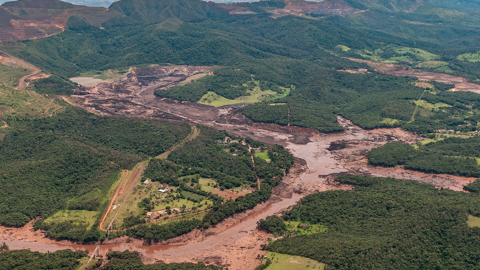 Aerial view of the Brumadinho dam collapse area in Minas Gerais, two days after the Vale tailings dam failed in January 2019