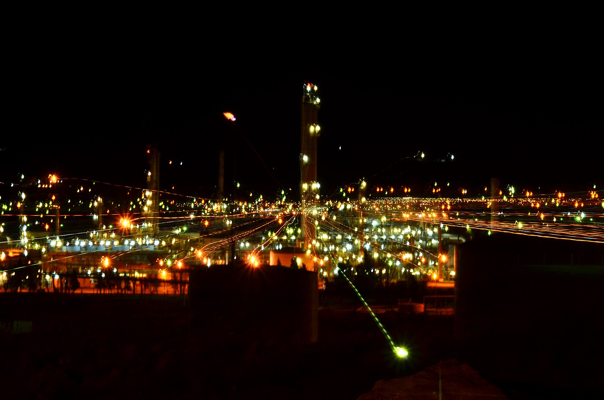 YPF refinery at Plaza Huincul in Neuquen province lit up at night