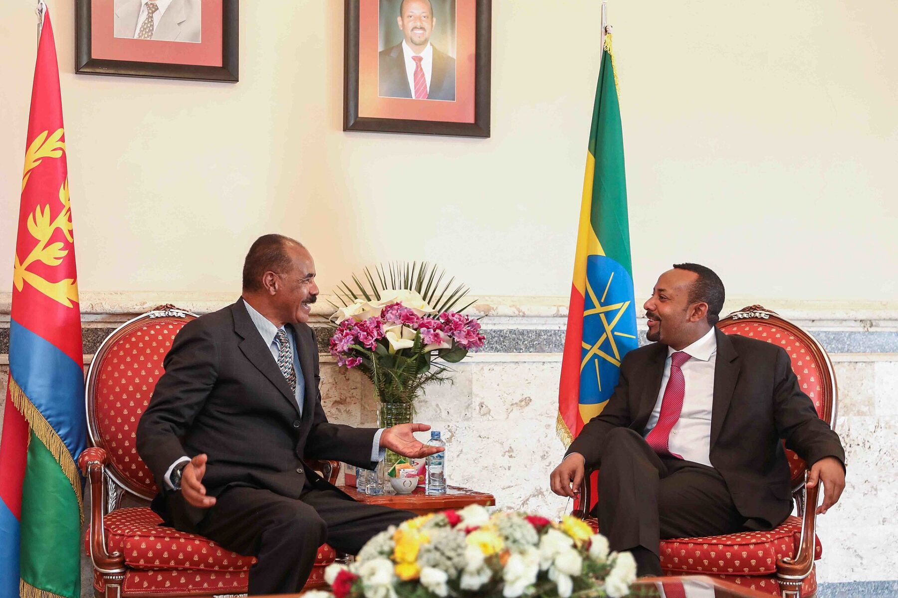 Ethiopian Prime Minister Abiy Ahmed and Eritrean President Isaias Afwerki in conversation, March 2019