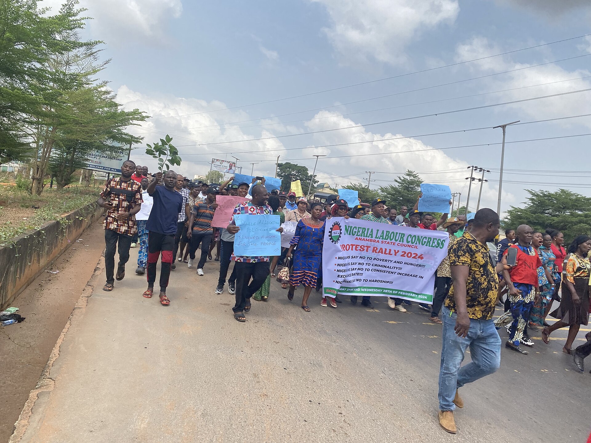 Nigeria Labour Congress protest against hardship under Bola Tinubu's reforms in Anambra State, February 2024