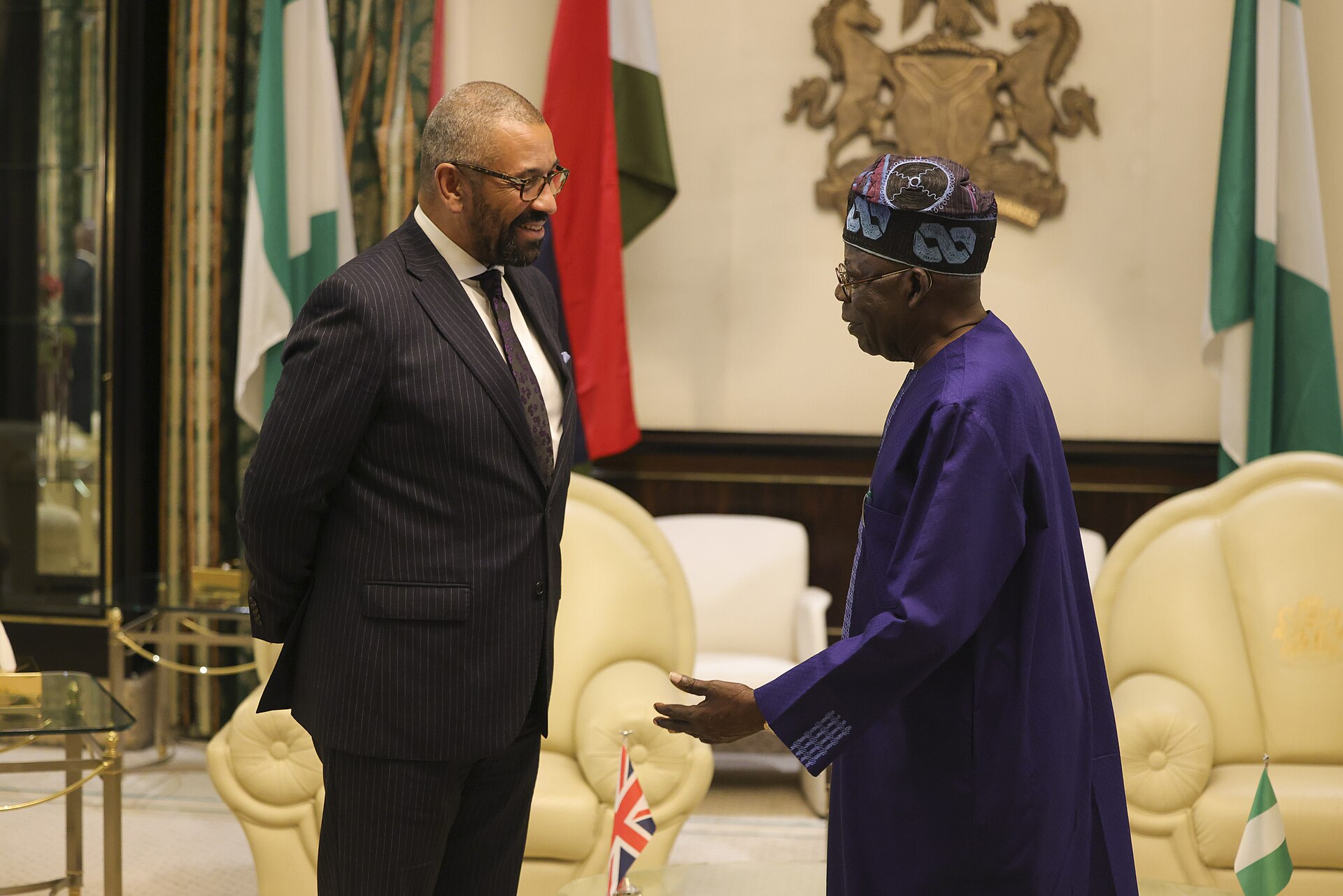 Bola Tinubu receiving then UK Foreign Secretary James Cleverly at the Presidential Villa in Abuja