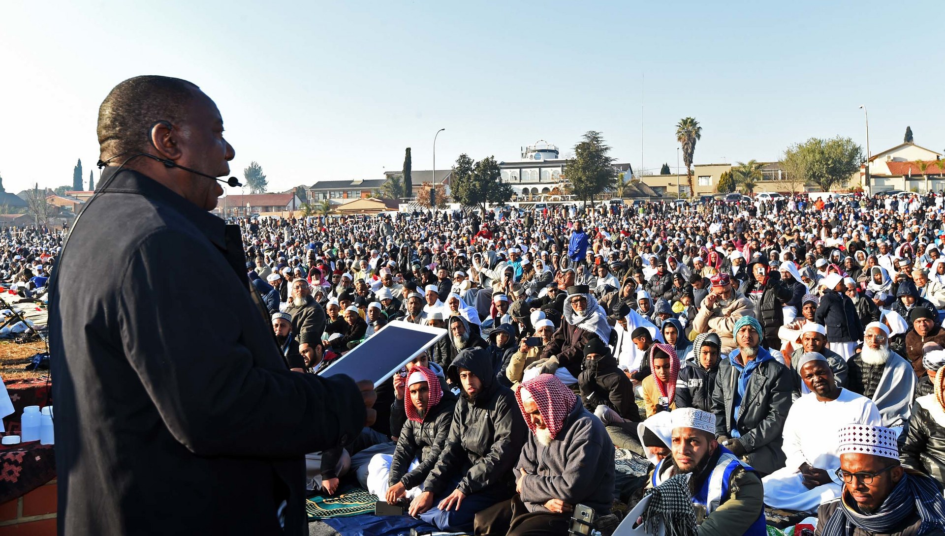 Cyril Ramaphosa addressing a large crowd in Lenasia, Johannesburg, in 2017