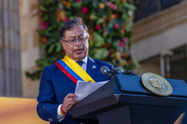 Gustavo Petro, Colombia’s former president, speaking at his inauguration in Bogotá in August 2022